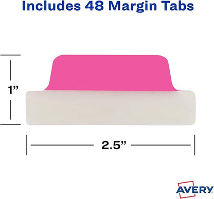 Avery Margin Ultra Tabs, 2.5" x 1", 2-Side Writable, Assorted Neon Colors, 48 Repositionable Page Tabs (74865)