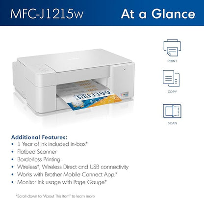 Brother MFC-J1215W INKvestment -Tank Wireless Multi-Function Color Inkjet Printer with Up to 1-Year in Box (Renewed Premium)