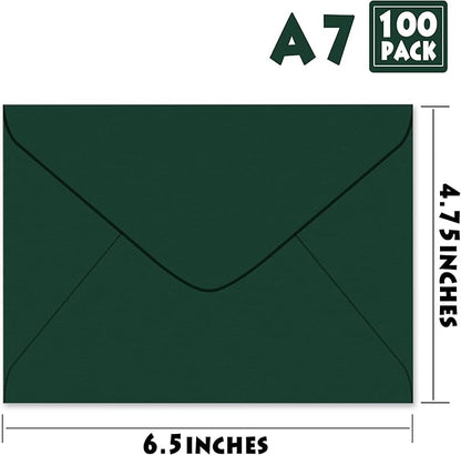 ASSTAONO-A7 Envelopes Green,100 Pack 5x7 Green Envelopes V Flap,Invitation Envelopes for 5x7 Cards,Photos,Wedding,Graduation,Birthday,Baby Shower,5.25 x 7.25 Inches