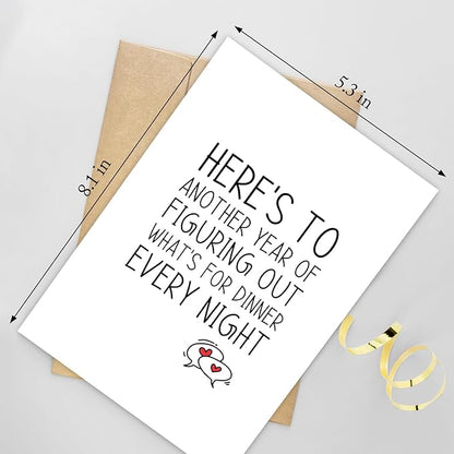 Funny Anniversary Card for Boyfriend Girlfriend, Wedding Anniversary Card from Husband Wife, Valentine's Day Card, Here's to Another Year of Figuring Out What's for Dinner Every Night