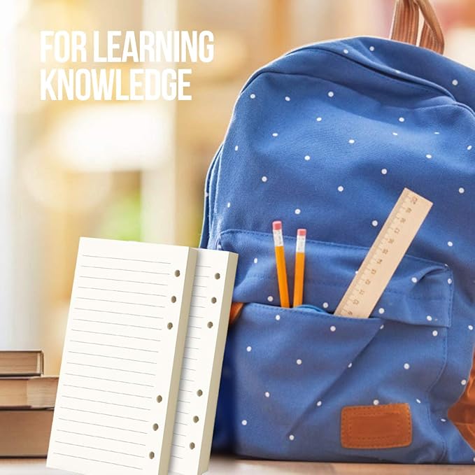 Refill Lined Paper, Leather Journal Refills Lined, 6-Holes Inserts (320 Pages) for A6 Binder Refillable Journals Notebooks, 2 Pack(Each Pack 80 Sheets, 160 Pages)