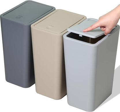 SHPMXUPW 3 Pack Bathroom Small Trash Can with Lid,10L / 2.6 Gallon Slim Garbage Bin Wastebasket with Pop-Up Lid for Bedroom, Office, Kitchen, Craft Room, Fits Under Desk/Cabinet/Sink