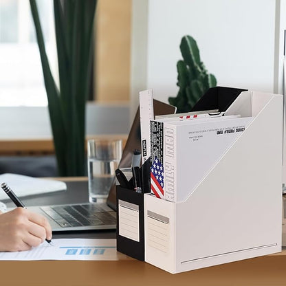 Magazine File Holder( 4Pack,Black) Paperboard Book Organizer- Desk Magazine File Organizer for Home, Office, Classroom-Storage Box for Dounments with Label Stickers.