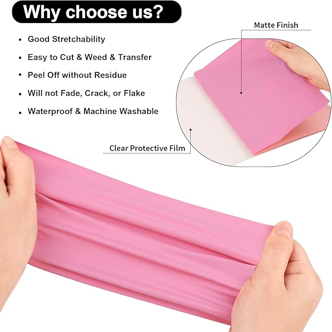 VINYL FROG Heat Transfer Vinyl Roll HTV Vinyl - 12" x5ft Pink Iron on Vinyl for T-Shirts, Heat Press Vinyl for DIY Craft Designs (Pink)