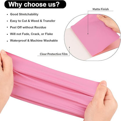 VINYL FROG Heat Transfer Vinyl Roll HTV Vinyl - 12" x5ft Pink Iron on Vinyl for T-Shirts, Heat Press Vinyl for DIY Craft Designs (Pink)