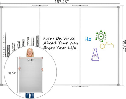 Lockways Large Magnetic 157" x 40" Dry Erase Board, Foldable Wall Mounted Whiteboard| White Board with Pen Tray for Business,Team,Home Office,Home Education and School Classroom