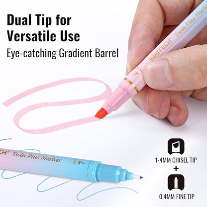 WRITECH Bible Mate Journaling Set: No Bleed Aesthetic Highlighters & 1.0 mm Black Ballpoint Pens, Bible Safe Dual Tip Highlighters, Pastel Colors, Fast-drying Ink, Bible Journaling Kit, 9ct