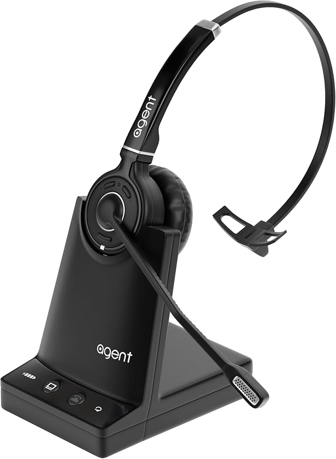 TruVoice Agent AW50 2-in-1 Wireless Headset with Noise Canceling Microphone for Desk Phone and PC | 500 FT Maximum DECT Range (15 x Bluetooth Distance) - Remote Answer Capability with Additional EHS
