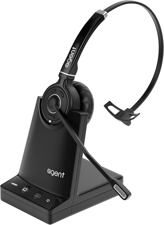 TruVoice Agent AW50 2-in-1 Wireless Headset with Noise Canceling Microphone for Desk Phone and PC | 500 FT Maximum DECT Range (15 x Bluetooth Distance) - Remote Answer Capability with Additional EHS