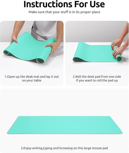 YSAGi Leather Desk Protector, Office Mat, Large Mouse Pad, Non-Slip PU Leather Blotter, Laptop Desk, Waterproof Writing Pad for Office and Home (Calamine Blue, 35.4" x 17")
