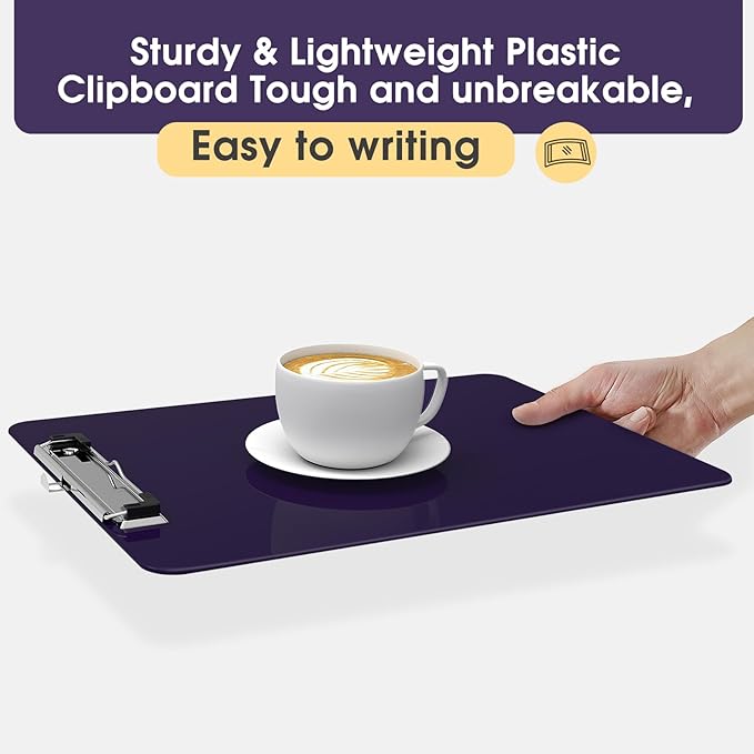 Plastic Clipboards 2 Pack, A4 Purple Clip Board 8.5x11 for Classroom, Students, Kid, Woman, Size 9" x 12.5" with Low Profile Clip, Office & School Supply