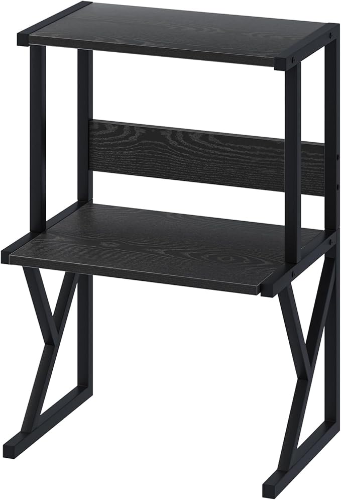 aboxoo Desktop Printer Stand with 3 Tier Wood Storage Shelves,Under Desk Printer Table,Multi-Purpose Home Office Desk Organizer for Fax Machine, Scanner (Black)