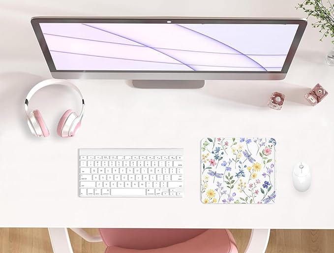 eulps Mouse Pad with Stitched Edge, Multiple Patterns Computer Mouse Pads with Non-Slip Rubber Base, Washable Cloth Mousepad, for Gaming, Laptop, PC (Dragonfly Meadow)