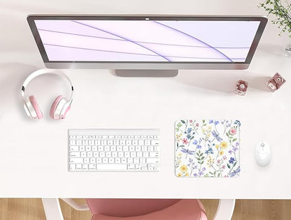 eulps Mouse Pad with Stitched Edge, Multiple Patterns Computer Mouse Pads with Non-Slip Rubber Base, Washable Cloth Mousepad, for Gaming, Laptop, PC (Dragonfly Meadow)