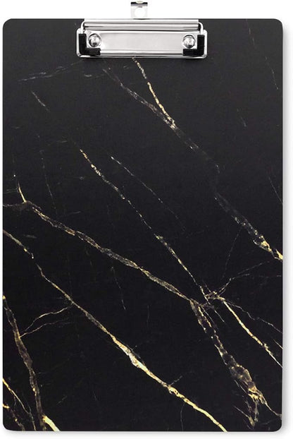 WAVEYU Hardboard Office Clipboard, Decorative Clipboard with Low Profile Clip Chic Marble Design for Students Classroom School and Office Use, Black (12.5"x9")