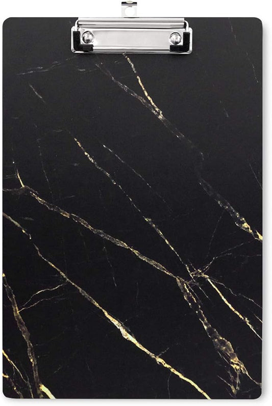 WAVEYU Hardboard Office Clipboard, Decorative Clipboard with Low Profile Clip Chic Marble Design for Students Classroom School and Office Use, Black (12.5"x9")
