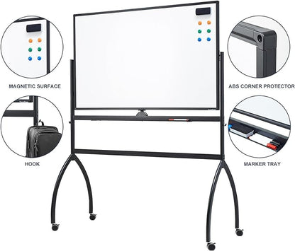 TANKEE White Board Height Adjustable - 48 x 32 Mobile Whiteboard on Wheels, Large Magnetic Double-Sided Rolling Dry Erase Board with Stand, Standing Whiteboard for Office School Home Classroom