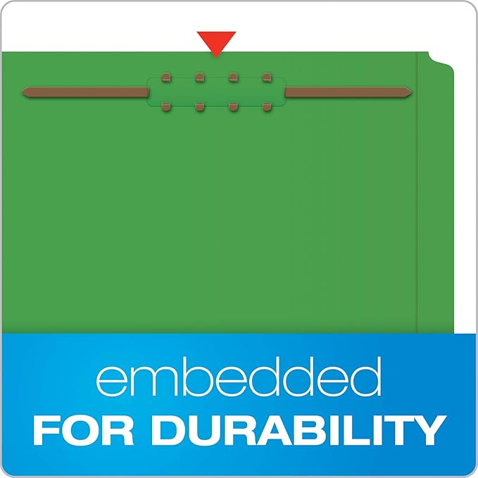 Pendaflex Fastener Folders, 2 Fasteners, Letter Size, Blue and Green, 1/3 Cut Tabs in Left, Right, Center Positions (50 per Box)