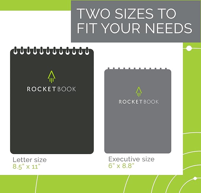 Rocketbook Smart Reusable Notebook, Flip Executive Size Spiral Notebook, Green, (6" x 8.8"")