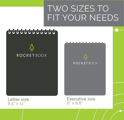 Rocketbook Smart Reusable Notebook, Flip Executive Size Spiral Notebook, Green, (6" x 8.8"")