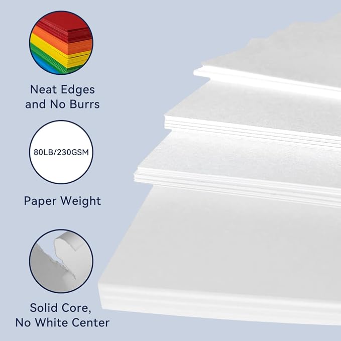 25Sheets White Cardstock Paper, 8.5 x 11 Card stock for Cricut, Thick Construction Paper for Card Making, Scrapbooking, Craft 90 lb / 250 gsm