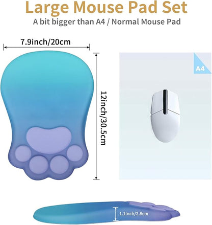 Ergonomic Mouse Pad with Wrist Rest,Cute Cat Paw Mousepad Wrist Support,Comfortable Massage Design Computer Pain Relief Mouse Pad with Non-Slip PU Base for Desk Laptop Gaming,Purple&Green