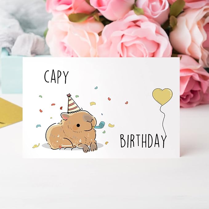 Qiliji Funny Birthday Card, Cute Capy Birthday Greeting Card, Capybara Bday Pun Card, Happy Birthday Card for Him Her