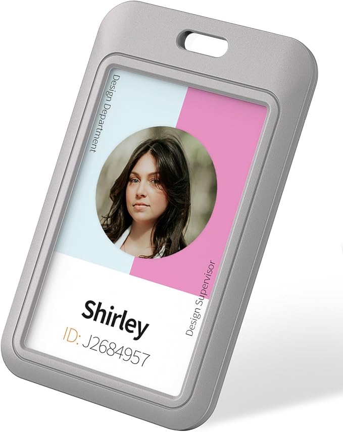 Uniclife 3 Pack Sliding ID Badge Holder Vertical Hard Plastic Case with Clear Window Grey Card Protector Pouch for Office School ID Credit Cards Proximity Key Cards Driver’s Licenses and Passes
