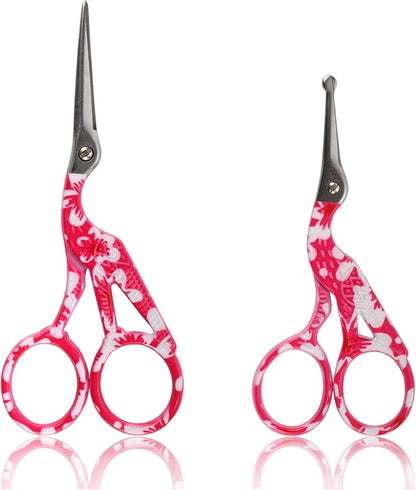 Stork Bird Rounded Safety Tip Embroidery Craft Stainless Steel Crane Scissors - Red - 20 Pairs