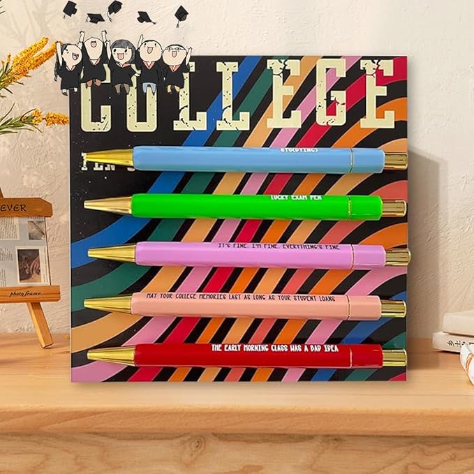 Funny pens,5-Count,Black Ink,Medium Nib 1.0mm,Funny Office Gifts for Coworkers,Personalized Pens Vibrant Funny Quotes Word Daily Pen (College Pens)