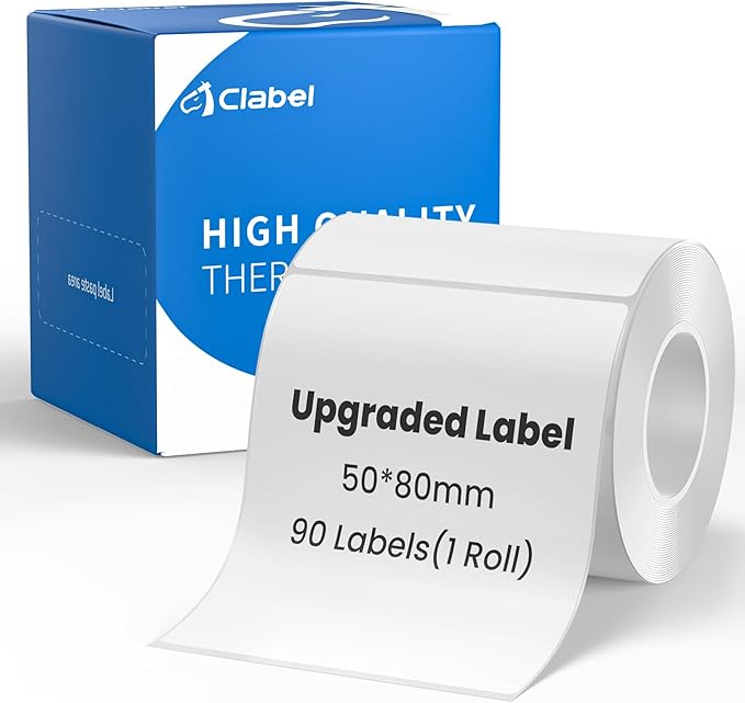 CLABEL Upgrade Thermal Label 6 Roll 1.96" x 3.14" for 221B/220B/230B Label Maker, 50x80mm 90 Sheet Sticker Labels,Waterproof, Oil-Proof, Anti-frictional