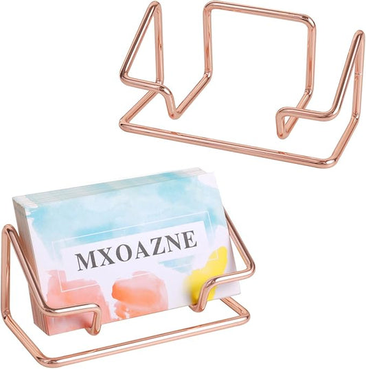 Business Card Holder for Desk, Metal Business Card Holder Display Stand, Desktop Business Card Organizer for Women, 2 Pack, Rose Gold