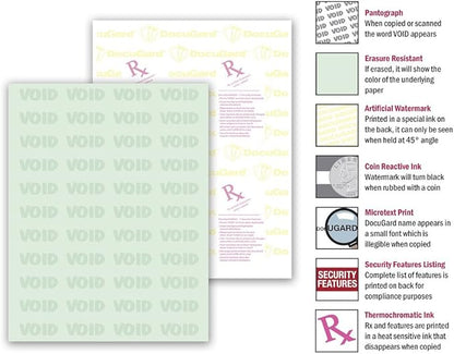 DocuGard Advanced Medical Security Paper for Printing Prescriptions and Preventing Fraud, CMS Approved, 7 Security Features, Laser and Inkjet Safe, Green, 8.5 x 11, 24 lb., 500 Sheets (04542)