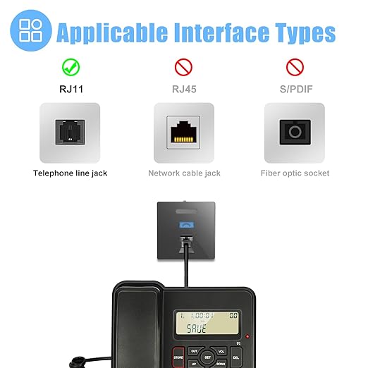 RJ11 6P4C Phone Extension Cord, 1 Pack 26 Feet(8M) Phone Cord for Landline, Black Telephone Line Cord, RJ11 Extension Cable with Fax/Modem for Office or Home