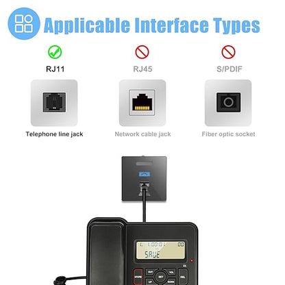 RJ11 6P4C Phone Extension Cord, 1 Pack 26 Feet(8M) Phone Cord for Landline, Black Telephone Line Cord, RJ11 Extension Cable with Fax/Modem for Office or Home