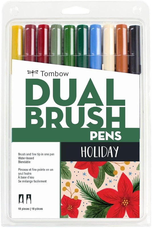 Tombow 56195 Dual Brush Pen Art Markers, Holiday Edition, 10-Pack. Blendable, Brush and Fine Tip Markers