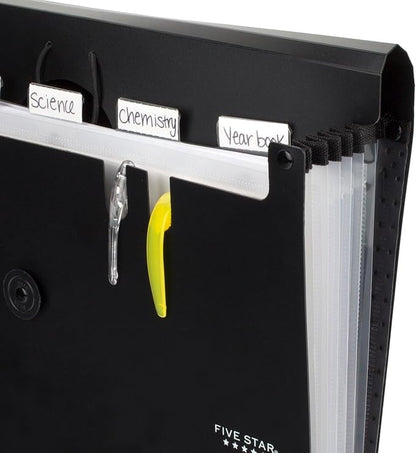 Five Star Expanding File Organizer, 6-Pocket Accordian File Organizer, Bungee Closure, Holds 11" x 8-1/2", Black (72391)