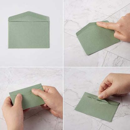 120 Pack Kraft Mini Envelopes Small Envelopes Self-Adhesive Tiny Pockets for Business Cards Christmas Holiday Small Gift Cards Invitations Cards(4.13"×2.76") (Sage-Green)