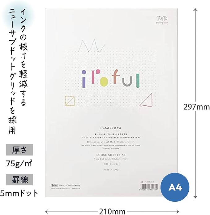 iroful 75 gsm Loose Sheet, 8.27 x 11.7", 50 Sheets/Pack, 5mm Dot Grid, White, 1 pack (PI-A4P-D5W)