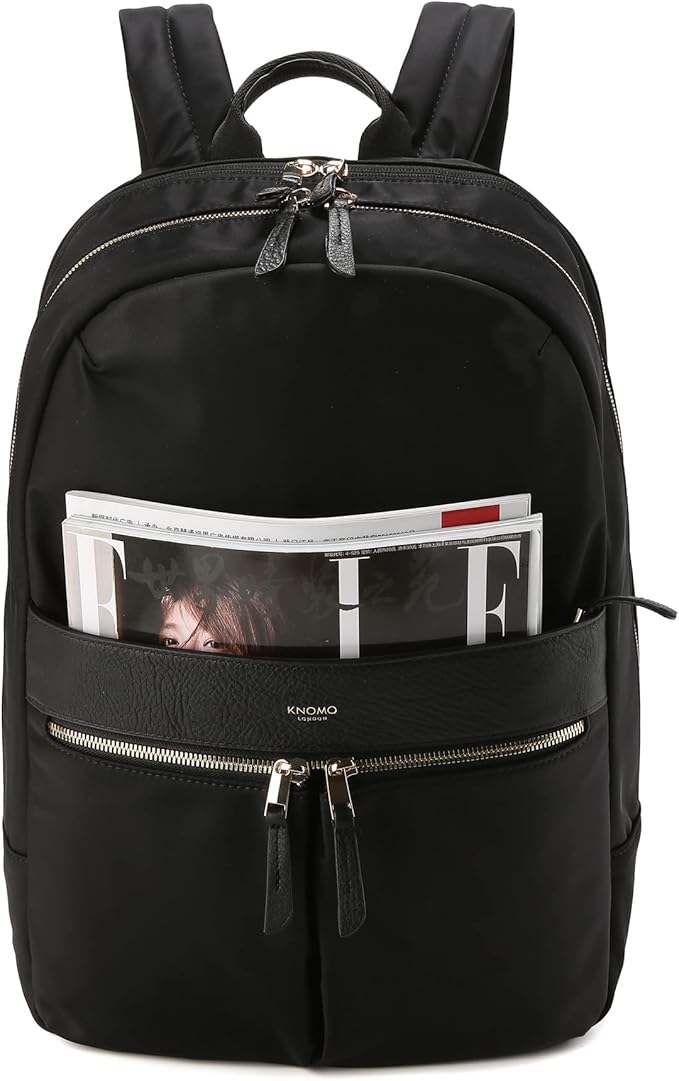 KNOMO Beaufort 15.6" Laptop Backpack Work Bag Purse for Women Large Travel Rucksack with Golden Zip, Black