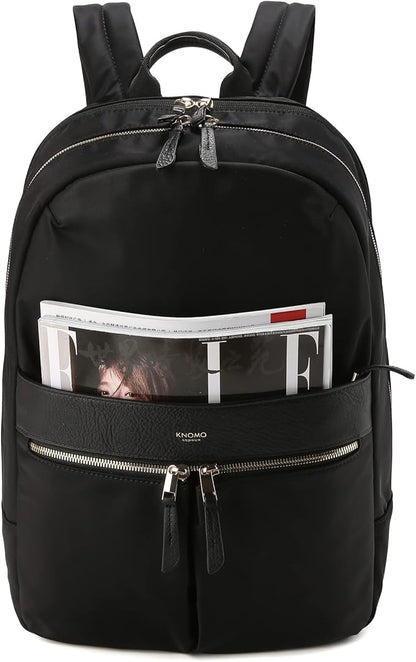 KNOMO Beaufort 15.6" Laptop Backpack Work Bag Purse for Women Large Travel Rucksack with Golden Zip, Black