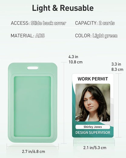 Uniclife 3 Pack Sliding ID Badge Holder Vertical Hard Plastic Case with Clear Window Light-green Card Protector Pouch for Office School ID Credit Cards Proximity Key Cards Driver’s Licenses and Passes