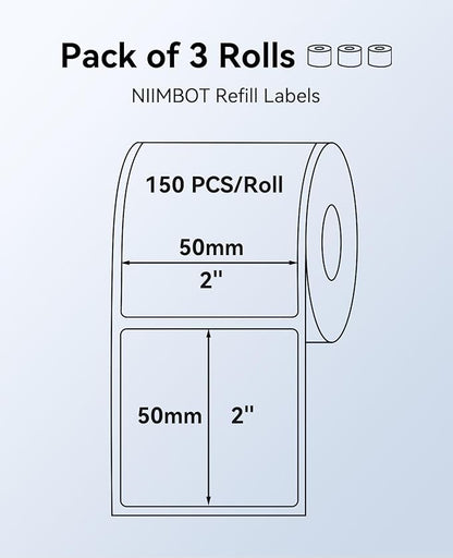 3 Rolls White Labels for NIIMBOT B1 B21 B3S K3 Label Maker, 2'' x 2'' (50x50mm) Printer Labels, Food Labels for Jars, Personalized Editable Labels for Home/School/Office