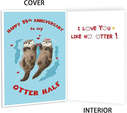 Funny 14th Wedding Anniversary Card for Husband Wife,Lovely 14 Year Anniversary Card for Women Men,Unique 14 Anniversary Card Gifts for Him Her