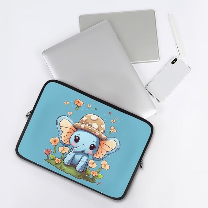 Cute Elephant Laptop Protective Sleeve for Women Girls 15 inch Computer Sleeve Bag Flower Zippered Pouches Lap Top Case Suitable for Daily Use Travel School Office Organizers Bag