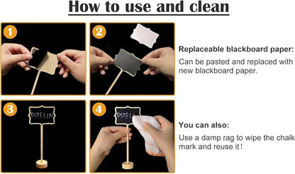 15 Pack Wood Mini Chalkboard Signs (Water-Based Chalk and Replacement Stickers Are Included) Small Rectangle Chalkboards Blackboard for Weddings, Message Board Signs and Special Event Decorations