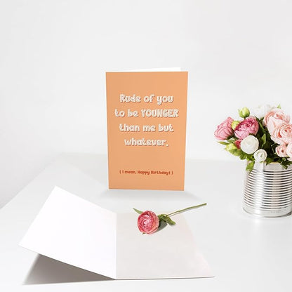 Chenive Funny Birthday Card for Friend Sister Brother, Humorous Birthday Card for Husband Wife, Happy Birthday Card for Men Women, Younger Than Me But Whatever