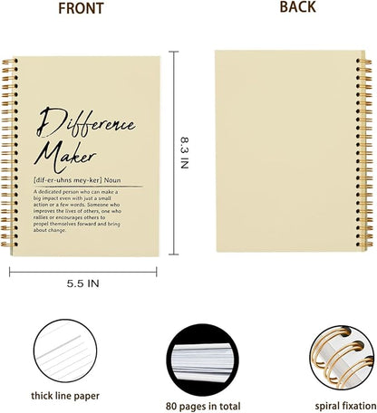 OXW Difference Maker Appreciation Gift, Meeting Notebook for Work, Thank You Gifts for Leader Mentor Manager Boss, Office Supplies Social Worker Notebook, Cream Hardcover Spiral Notebook 5.5 x 8.3