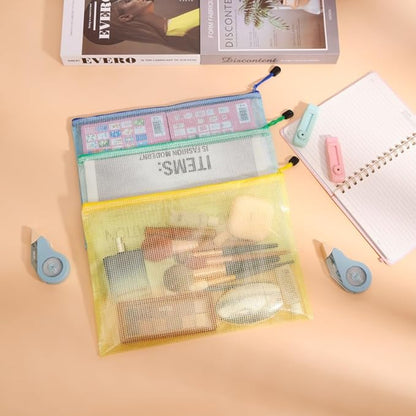 EOOUT 24pcs Mesh Zipper Pouch Bags, A4 Letter Size Zipper Storage Bags for Organizing, Multicolor Plastic File Pouch Multipurpose for Classroom Organization Travel Storage Board Game Storage