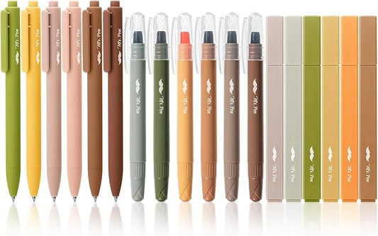 Mr. Pen Aesthetic Highlighters and Gel Pens, 18 Pack, Earth Tone and Vintage Color Bible Highlighter No Bleed
